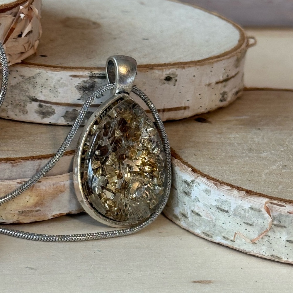 Sparkling Gold Chunky Glitter Tear Shaped Necklace on a 20” chain
